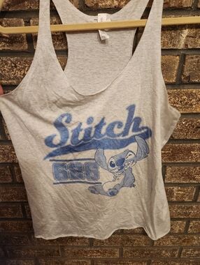 Disney Heather Gray Racerback Tank with Blue Stitch Print Size L